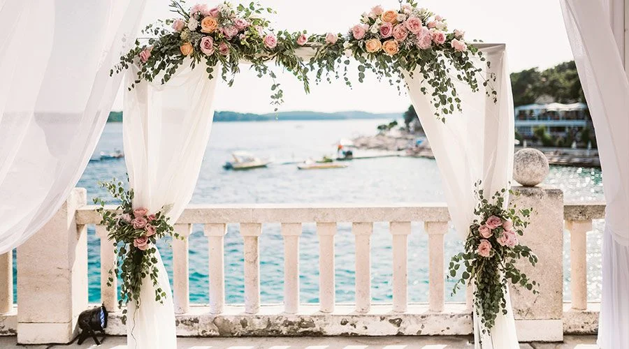 Elegant green, white, and blush wedding with playful details