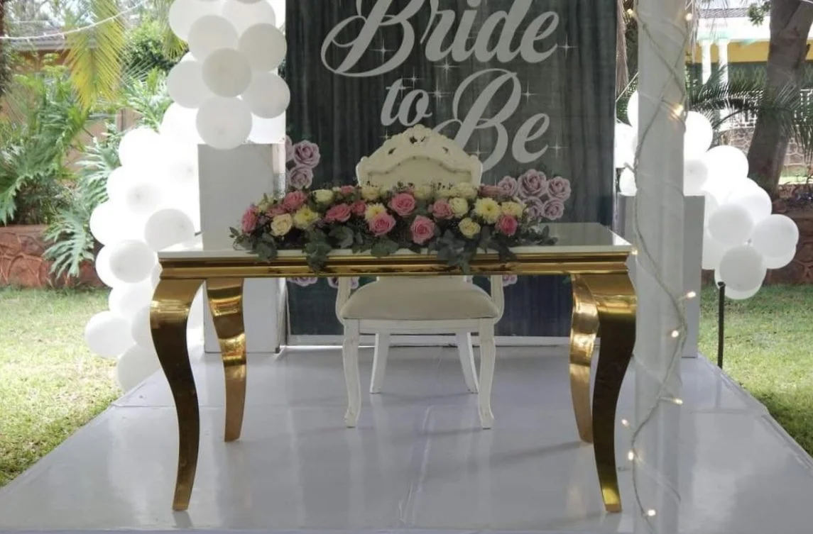 White Table with Gold Legs (Small)