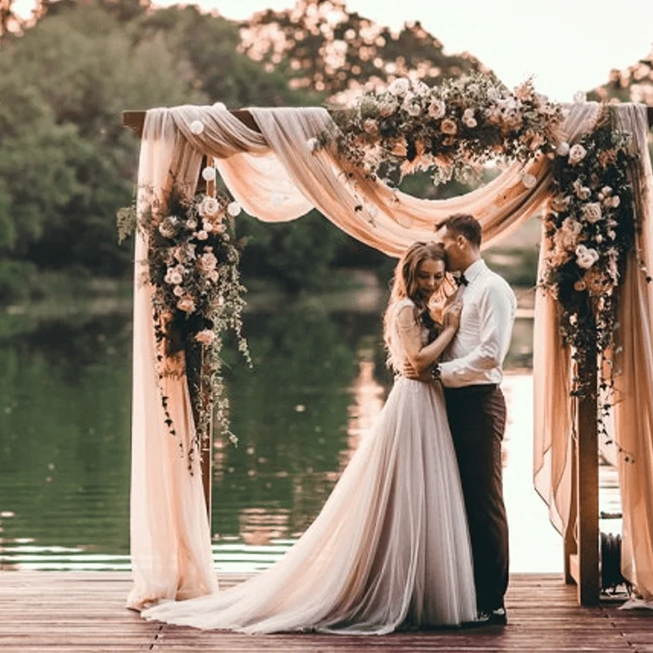 Wooden wedding archway florals