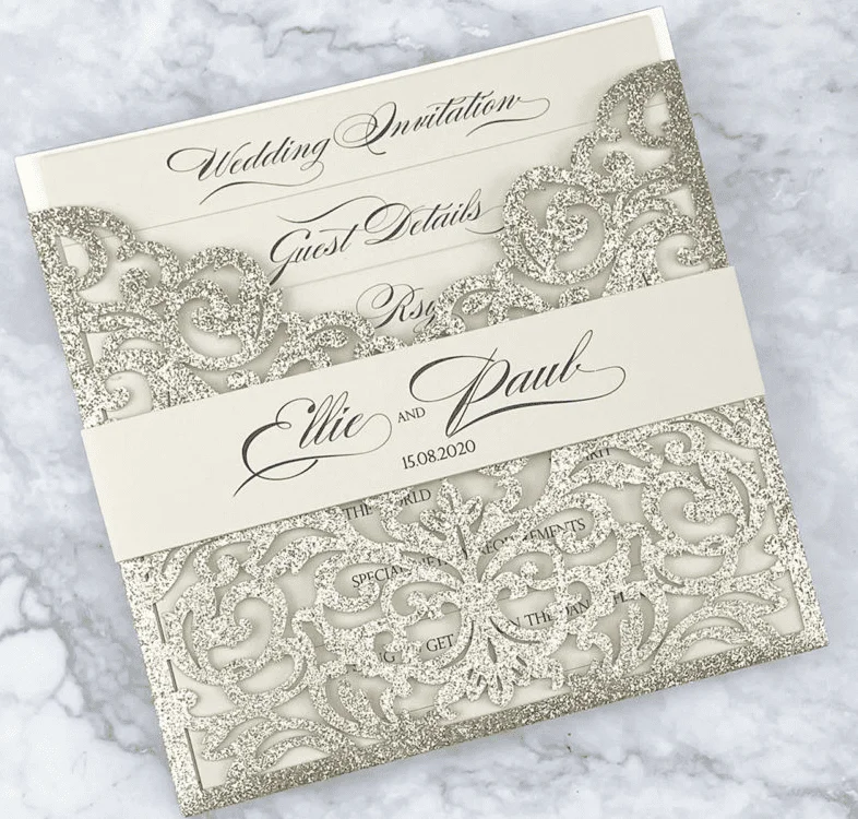 Glitter Ruby with Belly Band Wedding Invitation