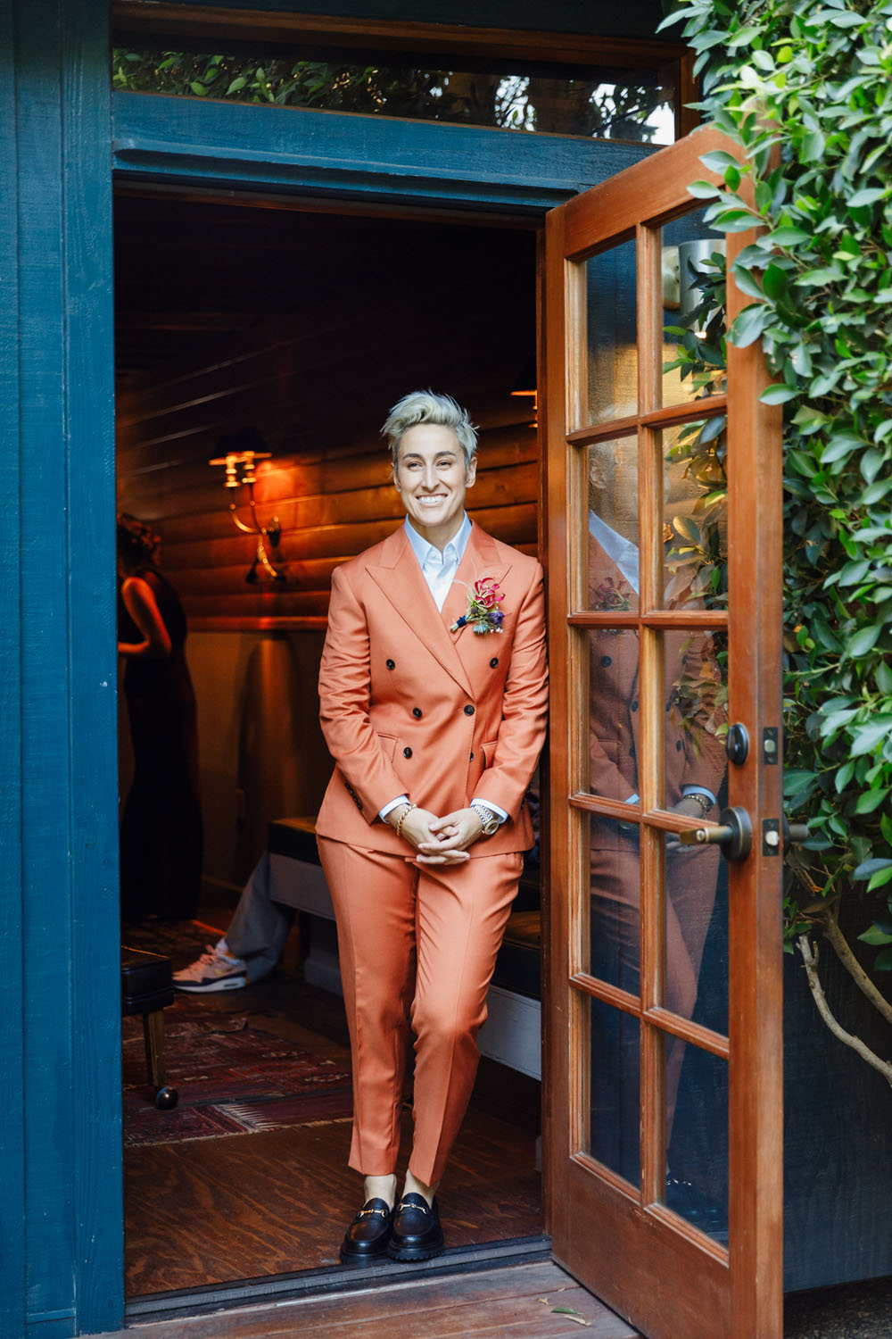 orange wedding suit for bride