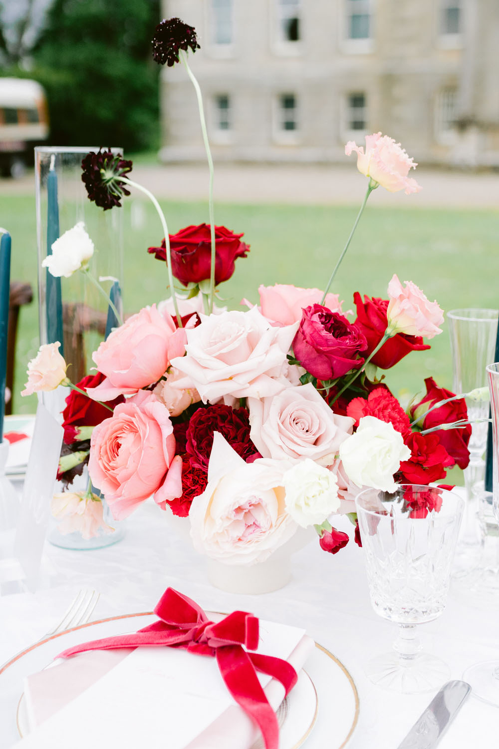 red and pink wedding centerpiece