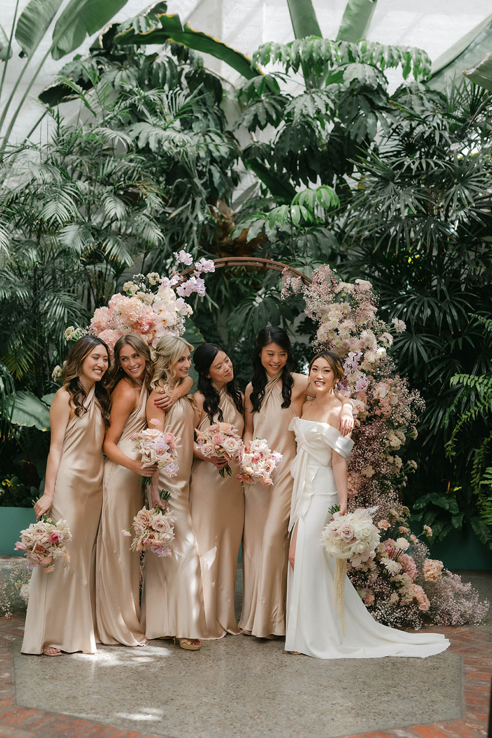Romantic blush wedding with champagne bridesmaid dresses