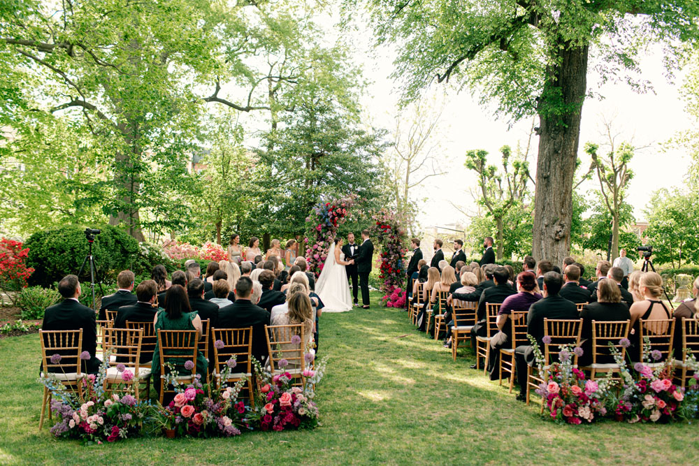 floral ceremony at jewel toned meridian house wedding